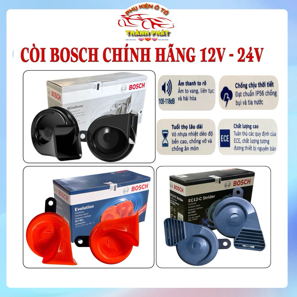  Còi sên ô tô 12V và 24V BOSCH chính hãng cho xe hơi xe tải - Kèn sò 12V chống nước chính hãng BOSCH 