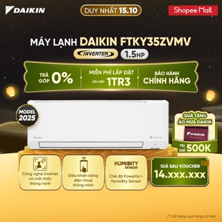 [MIỄN PHÍ LẮP ĐẶT 1TR3] MỚI 2025 - Máy Lạnh Daikin Inverter 1 chiều FTKY35ZVMV 1.5HP 12000BTU