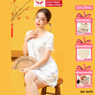 Váy ngủ đồ ngủ mặc nhà lụa CÁT TƯỜNG VINGO tay ngắn sang chảnh mặc mùa Thu thanh lịch N479 VNGO