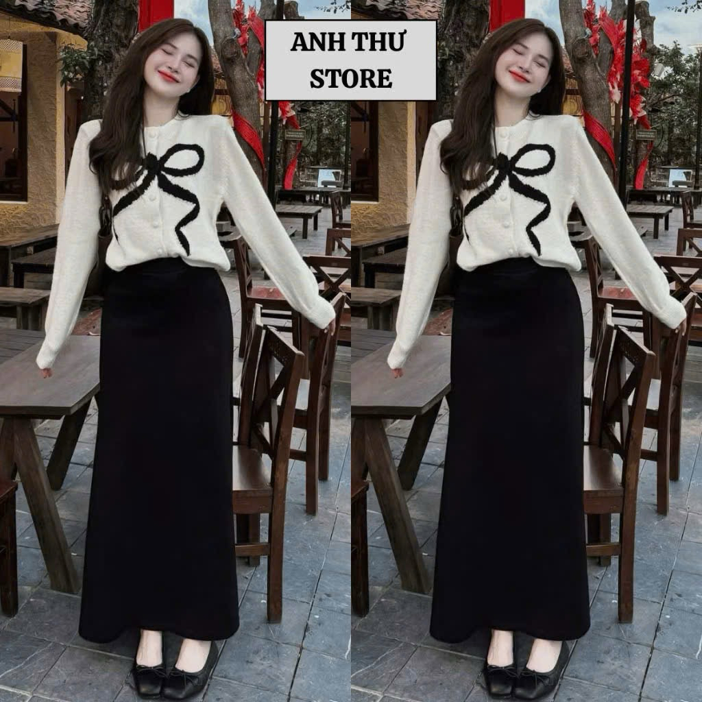 SET ÁO LEN IN NƠ CÚC BỌC MIX CV ĐUÔI CÁ CAO CẤP !! Áo chất len thỏ QC L1 chuẩn 💯