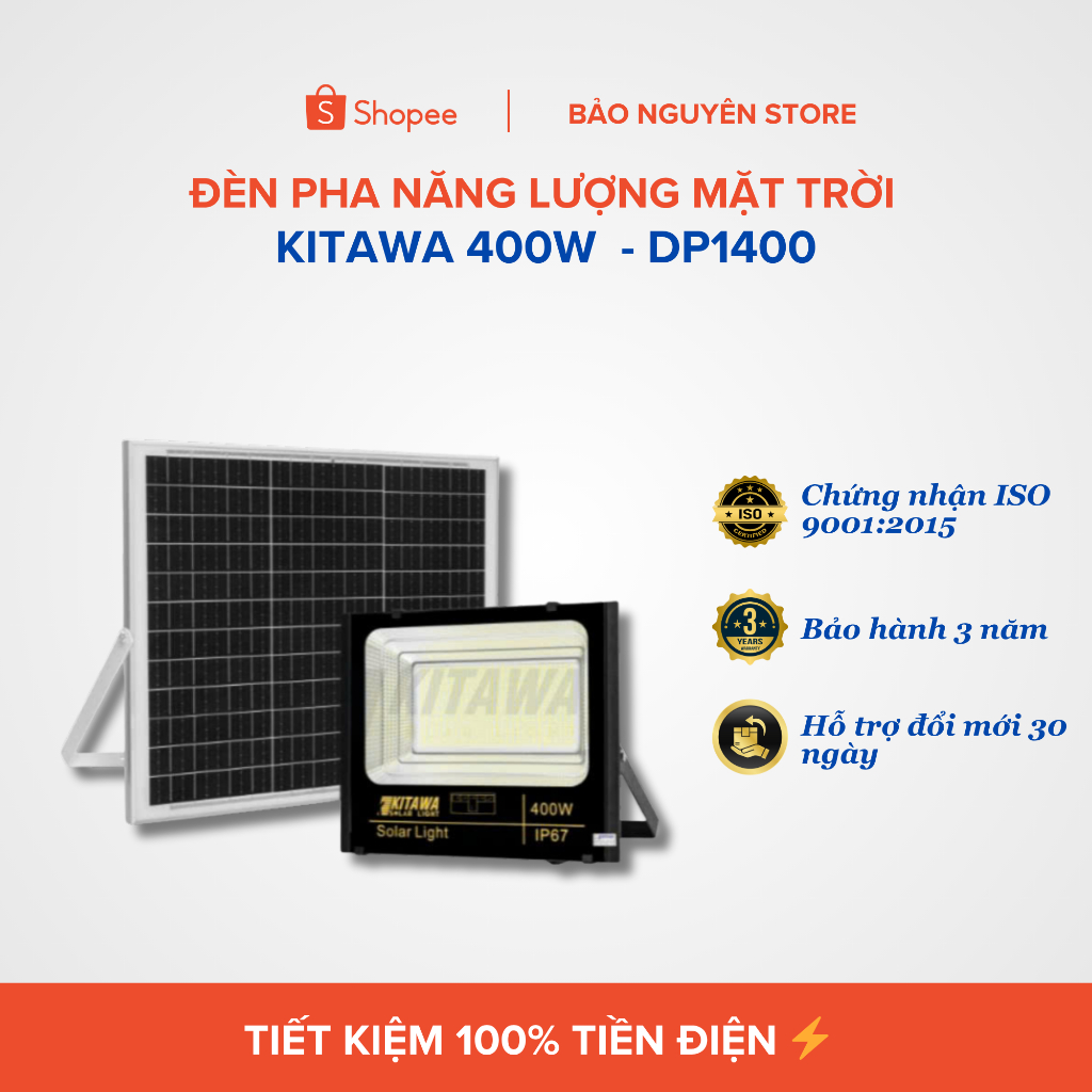 |Chính hãng| Đèn Pha Năng Lượng Mặt Trời Kitawa 400W Siêu Sáng - DP1400 | Chính hãng |
