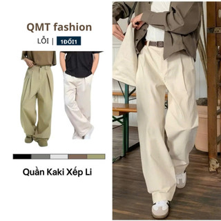  Quần Kaki Nam ống rộng suông QMT Quần Ống Rộng nam mềm mịn cạp chun xếp li  cúc đồng thoải mái 006 
