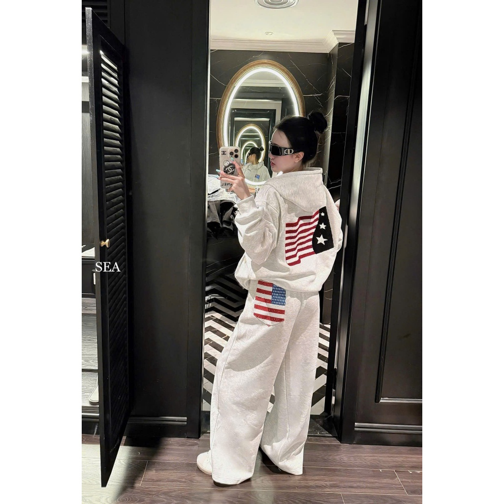 𝑺𝒕𝒂𝒛𝒚_𝑺𝒕𝒖𝒅𝒊𝒐16// [Hàng Sẵn] SET Hoodie Zip Nỉ 2 Da Logo Thêu ngoi sao Xù Form Rộng Boxy Kiểu dáng St