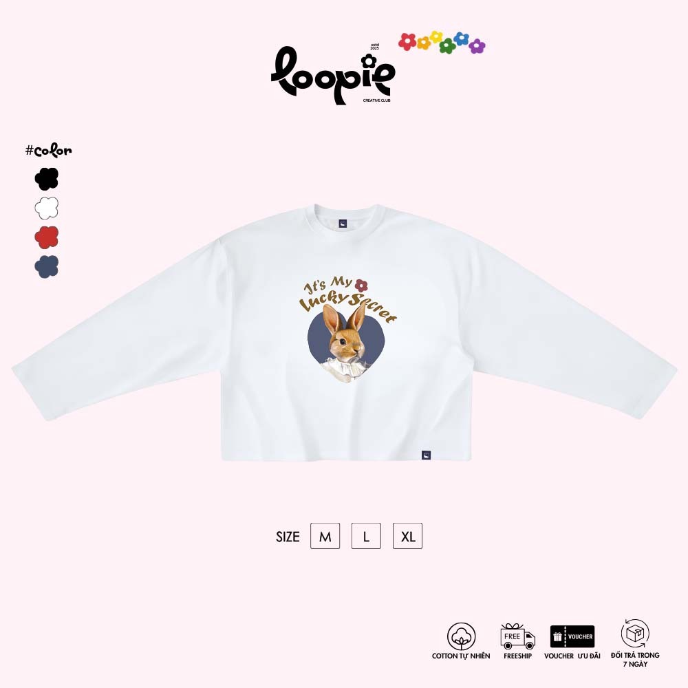 Áo Boxy Dài Tay LOOPIE CLUB BST159 Thỏ Lucky - Cotton 4 Chiều Mát Lạnh Che Nắng Mặc Hàng Ngày