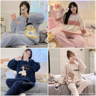  Bộ đồ ngủ nữ  KÈM QUÀ TẶNG  bộ mặc nhà pijama quần áo ngủ dài tay thu đông xuân nhung bông nỉ lông mềm mịn ấm áp QA10 