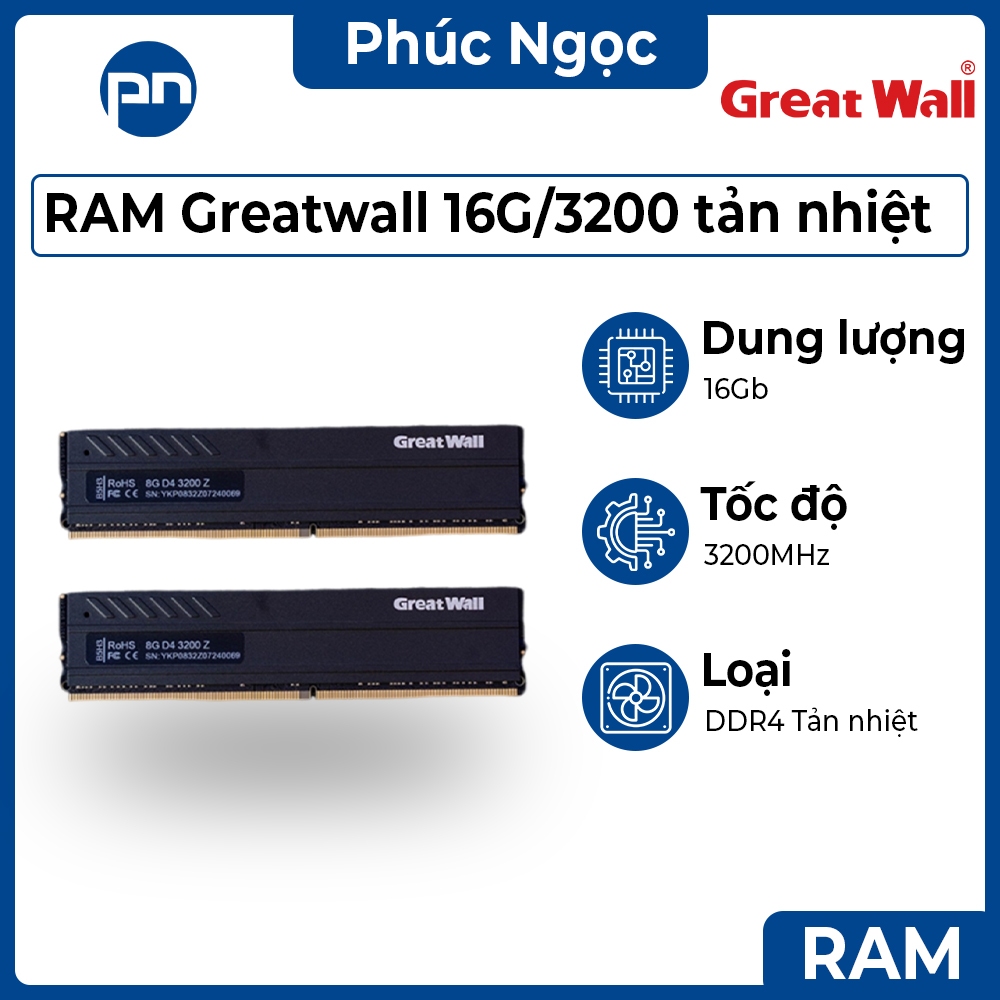 Ram Greatwall 16Gb 3200MHz DDR4 tản nhiệt, ram máy tính chính hãng 16Gb - Phúc Ngọc Computer