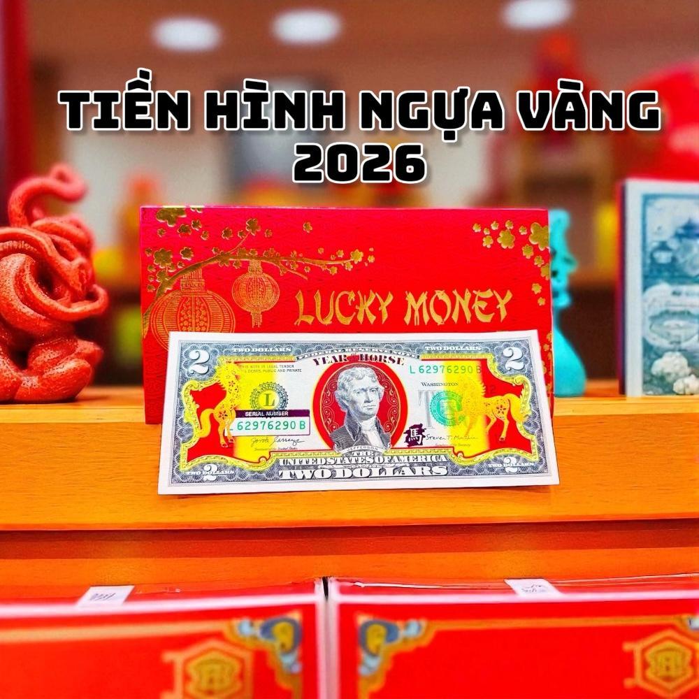 Tết lì xì 2026 tài lộc Tờ 2 Usd Mạ Vàng Hình Con Ngựa 2026 Mỹ, 2 USD Hình Con Ngựa