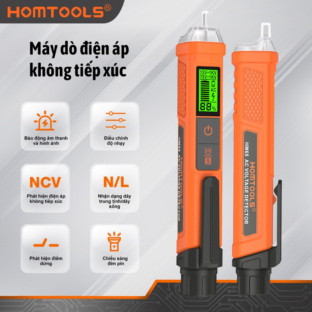 Homtools HM65 Máy kiểm tra điện áp 12-1000V Máy kiểm tra điện áp AC kỹ thuật số không tiếp xúc với m