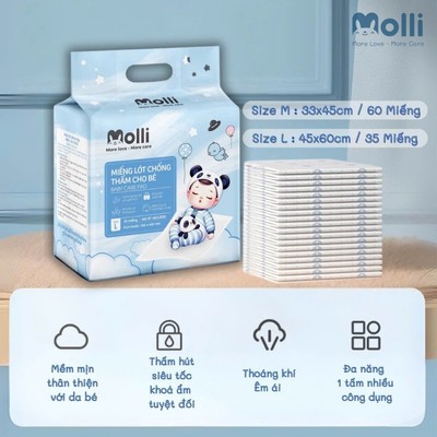 Tấm Lót Chống Thấm Dùng Một Lần Molli Cho Bé, Tấm lót phụ sản cho mẹ KidAndMom chống tràn