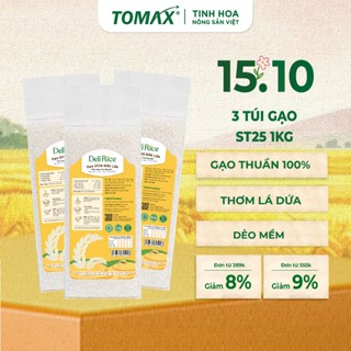 Combo 3 túi 1kg gạo ST25 Deli Rice thượng hạng, dẻo thơm - TOMAX
