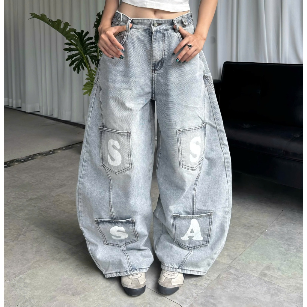 QUẦN JEANS PHỐI TÚI ĐEO CHÉO THÁO RỜI PREMIUM FORM RỘNG TÔN DÁNG NAM NỮ ĐAI SIẾT EO | SSSTORE.AESTHETIC | BigBuy360 - bigbuy360.vn