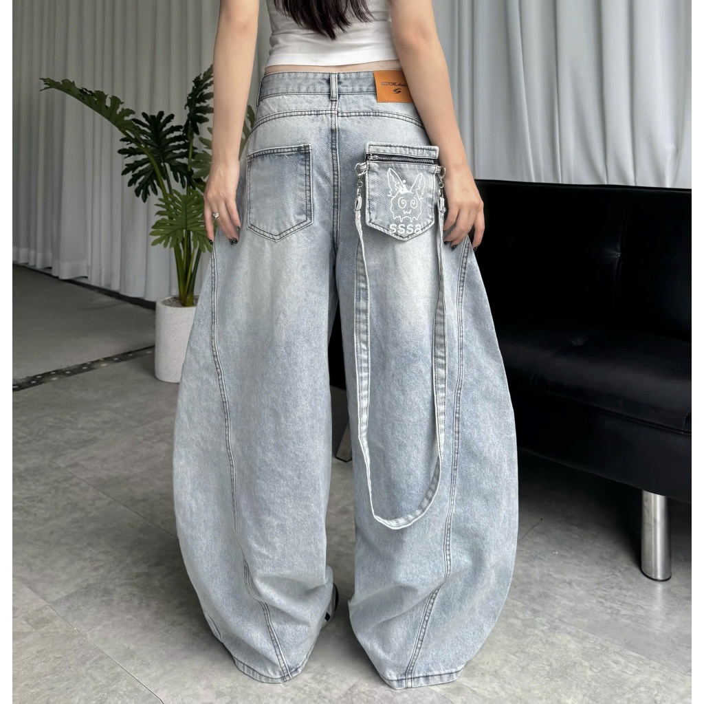 QUẦN JEANS PHỐI TÚI ĐEO CHÉO THÁO RỜI PREMIUM FORM RỘNG TÔN DÁNG NAM NỮ ĐAI SIẾT EO | SSSTORE.AESTHETIC | BigBuy360 - bigbuy360.vn