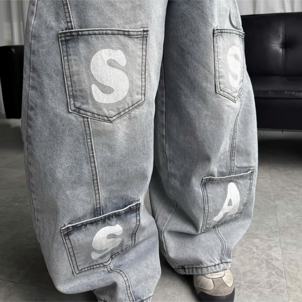 QUẦN JEANS PHỐI TÚI ĐEO CHÉO THÁO RỜI PREMIUM FORM RỘNG TÔN DÁNG NAM NỮ ĐAI SIẾT EO | SSSTORE.AESTHETIC | BigBuy360 - bigbuy360.vn