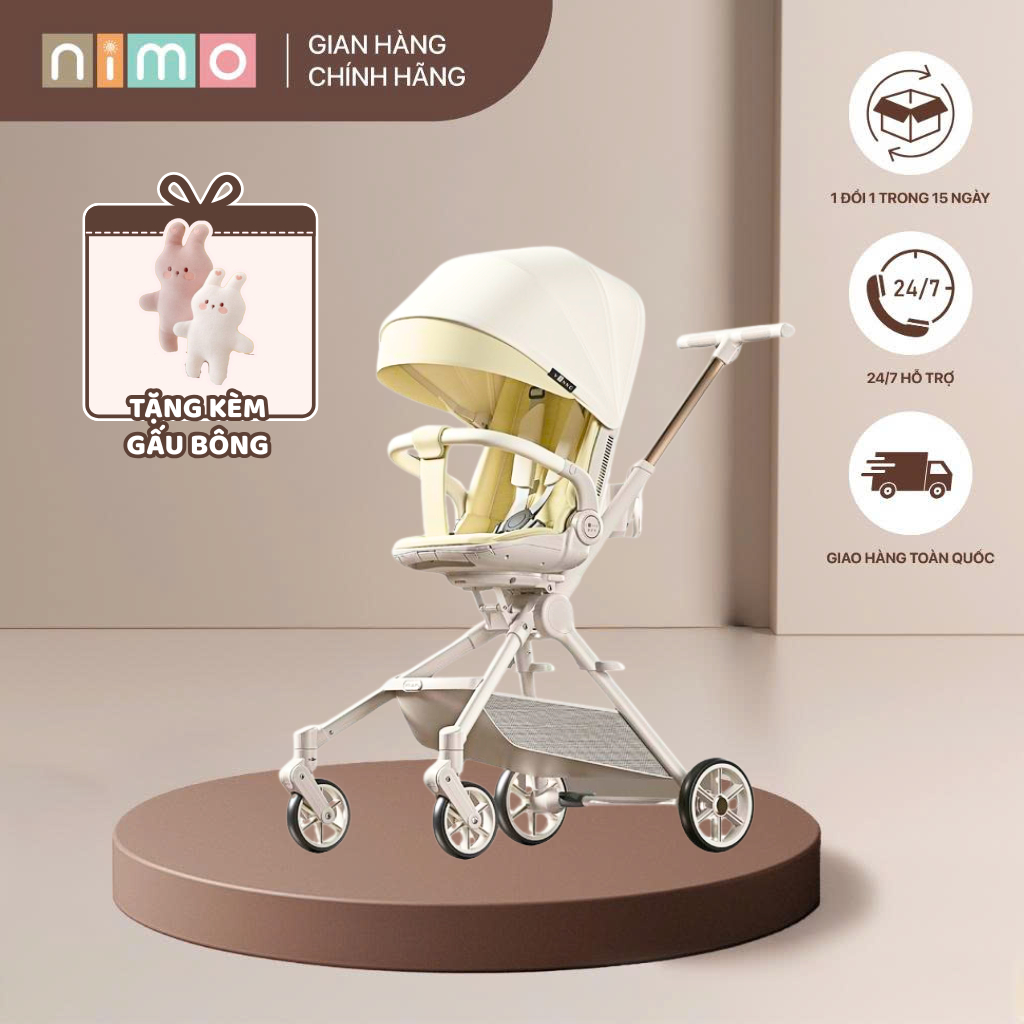 Xe đẩy gấp gọn Vinng Q7 cho bé, thiết kế xoay 360 độ, mái che mưa nắng, an toàn, họa tiết dễ thương