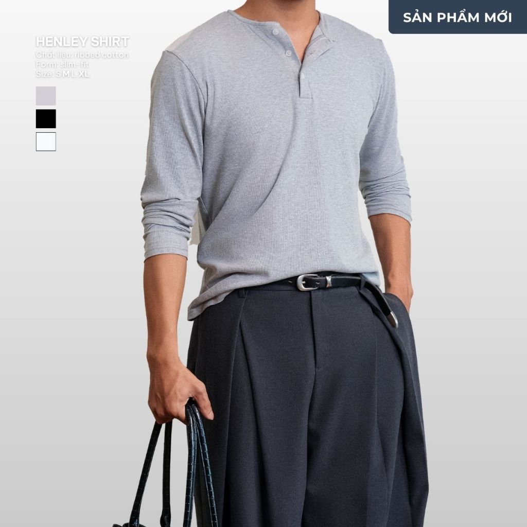 Áo Thun Nam Dài Tay Form Slim Fit Có Cúc Ngực - B Brown Henley Slim Fit Shirts