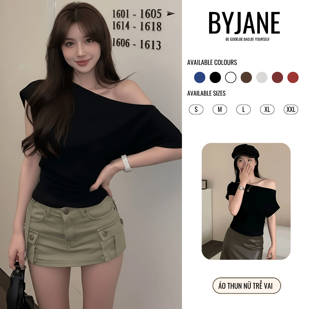 Áo Thun Nữ Trễ Vai Tay Ngắn Cotton Co Giãn Mềm Mịn Tôn Dáng Gợi Cảm BYJANE (từ 39–62kg) – 623