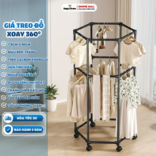  Kệ Treo Quần Áo Lục Giác Tiết Kiệm Diện Tích Đa Năng 1 - 2 Tầng Có Bánh Xe – Khung Sắt Sơn Tĩnh Điện 