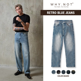  Quần Jean Nam Màu Xanh Retro WHY NOT - Quần Jeans Nam Ống Suông Rộng Form Regular Fit Quần Bò Mềm 