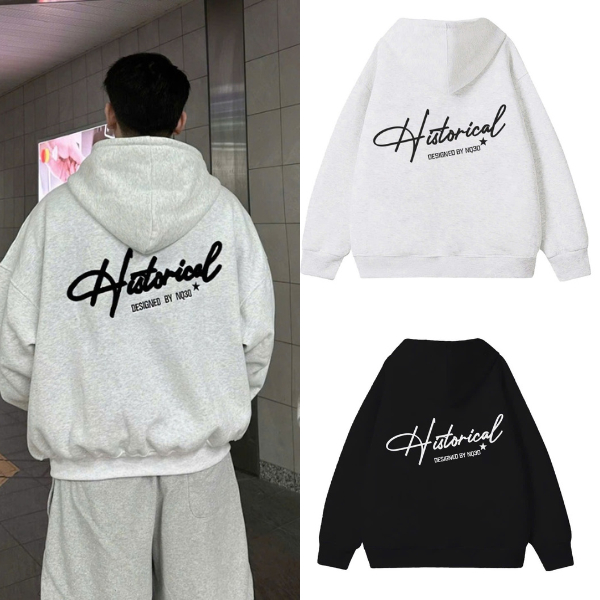 Áo Khoác Hoodie Zip NQ30 HISTORYCAL dày dặn 2 lớp  nam nữ chất nỉ  mũ to rộng IN Chữ HISTORY