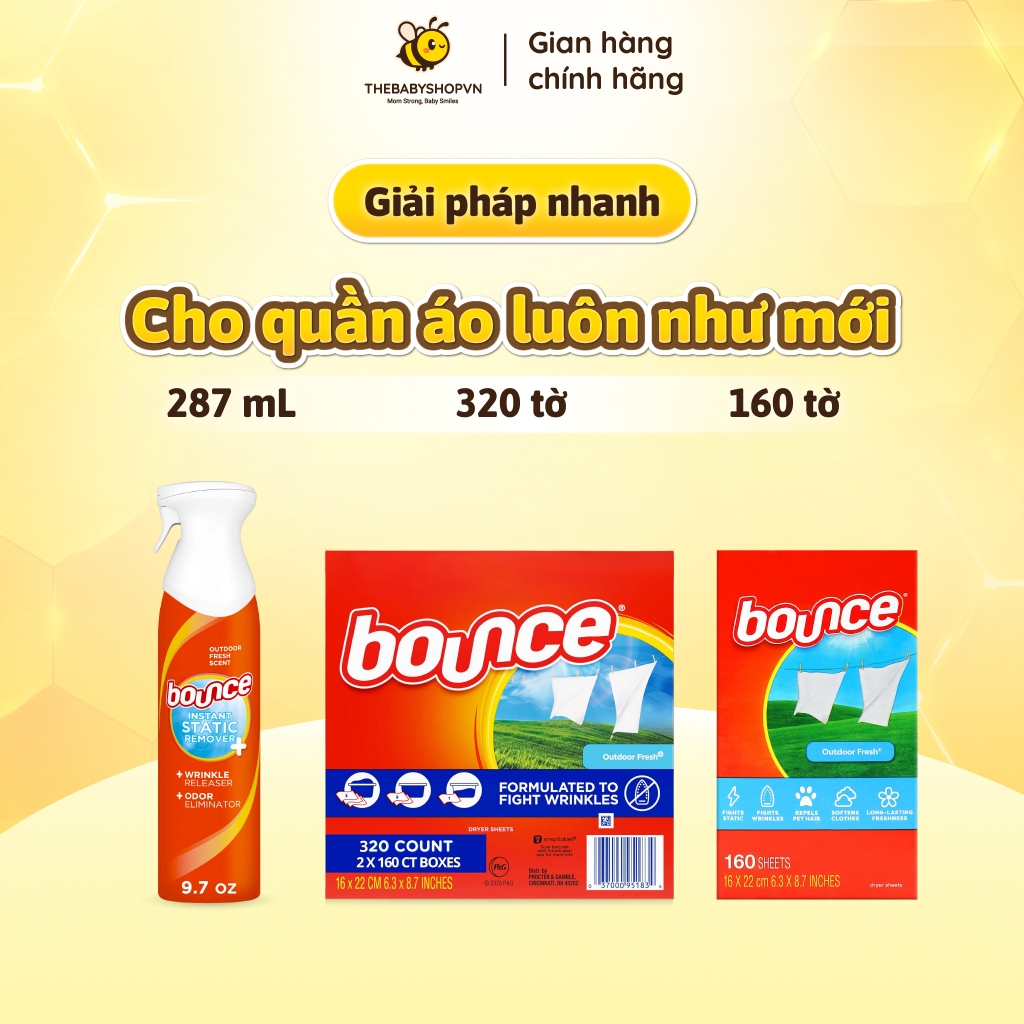 Giấy, Chai Xịt Thơm Quần Áo Bounce Khử Mùi Và Chống Nhăn Quần Áo - THEBABYSHOPVN - Hàng Mỹ