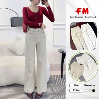  Quần Kaki Ống Suông Nữ FM Style Đồ Nữ – Thêu Hình Tim Vải Dày Dặn Form Chuẩn Tôn Dáng 25070559 