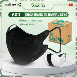   Thùng 600 500 chiếc  khẩu trang 5D Hanna Seyo 3 lớp lọc bụi mịn kháng khuẩn bảo vệ hệ hô hấp 