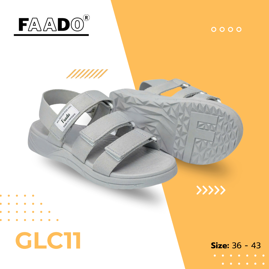 Giày Dép Sandal Nam Nữ 3 Quai Thể Thao FAADO XÁM FULL GLC11