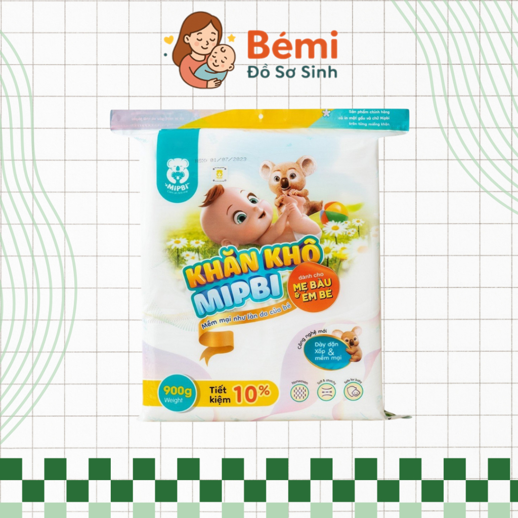 Combo Khăn khô Mipbi 900g chính hãng – Khăn khô đa năng cho mẹ và bé, tiện dụng hàng ngày - Bémi Đồ Sơ Sinh