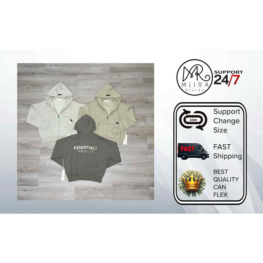 ESSENTIALS FLEECE CLASSIC HOODIE ZIP COLLECTION FW25 - Áo khoác zip nỉ bông SS25 có chữ tag ở ngực,v
