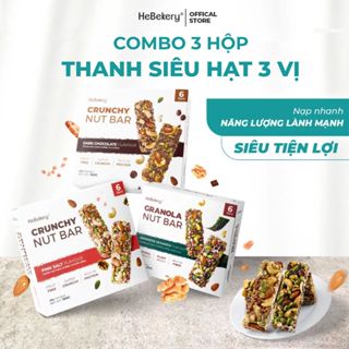  COMBO 3 HỘP  Thanh Năng Lượng Siêu Hạt 3 Vị Muối Hồng Dark Choco Rong Biển Hebekery - Hộp 6 Thanh 150gr 