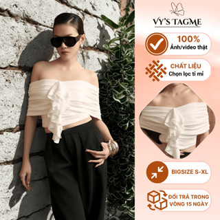  Áo Trễ Vai Nhún Ôm Dáng Phối Tua Rua Điệu Đà Phong Cách Tiểu Thư Sang Chảnh TM54- Tagme 
