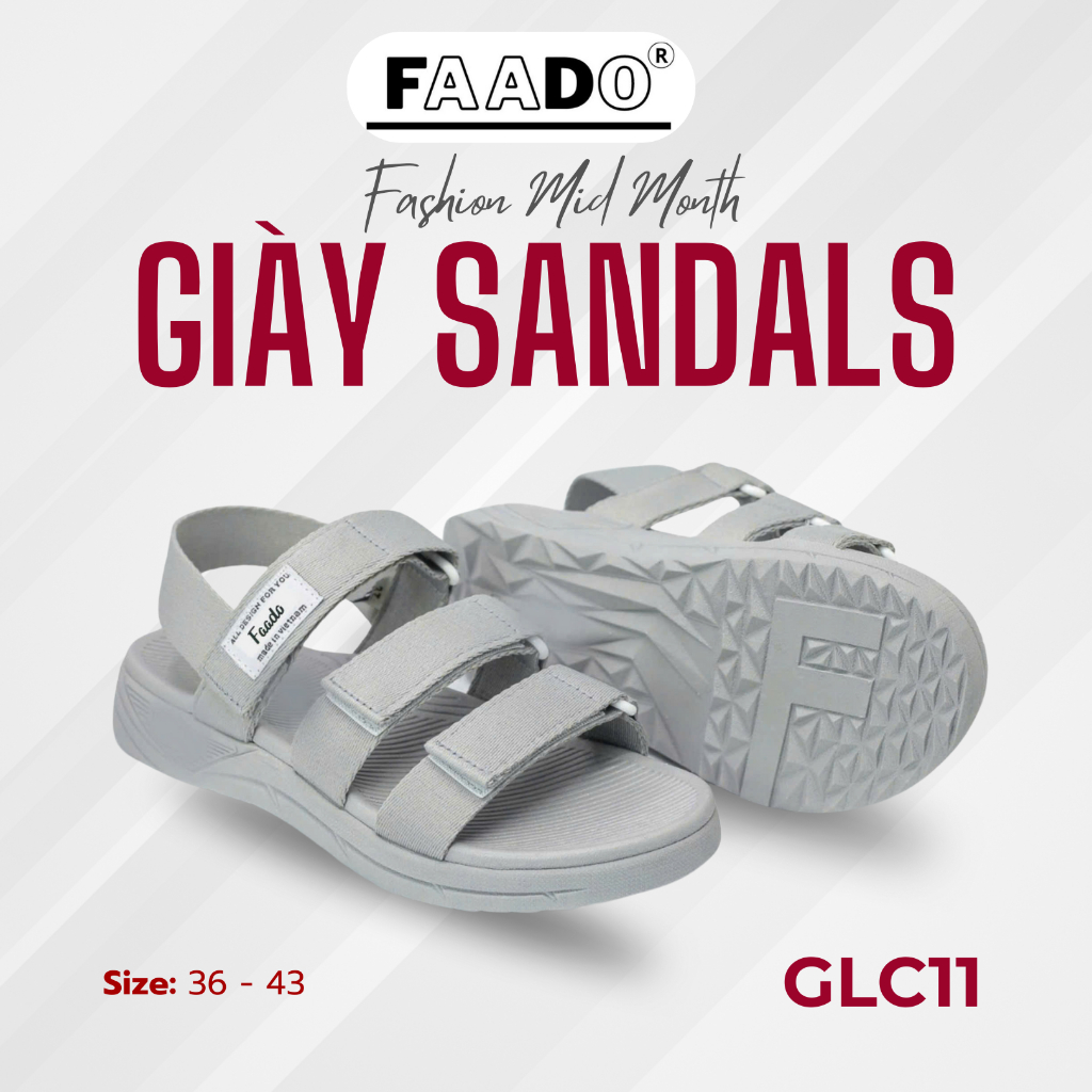 Sandal FAADO Giành Cho Nam Nữ 3 Quai FGLC11 Xám Full - Đế Phylon Đi Học Thời Trang Hottrend