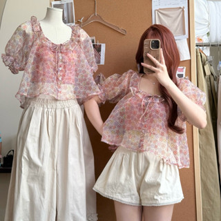  HÈO | Lala Top Set Áo Babydoll Kèm Áo Ống Hoa Nhí Chất Organza Tay Bồng 