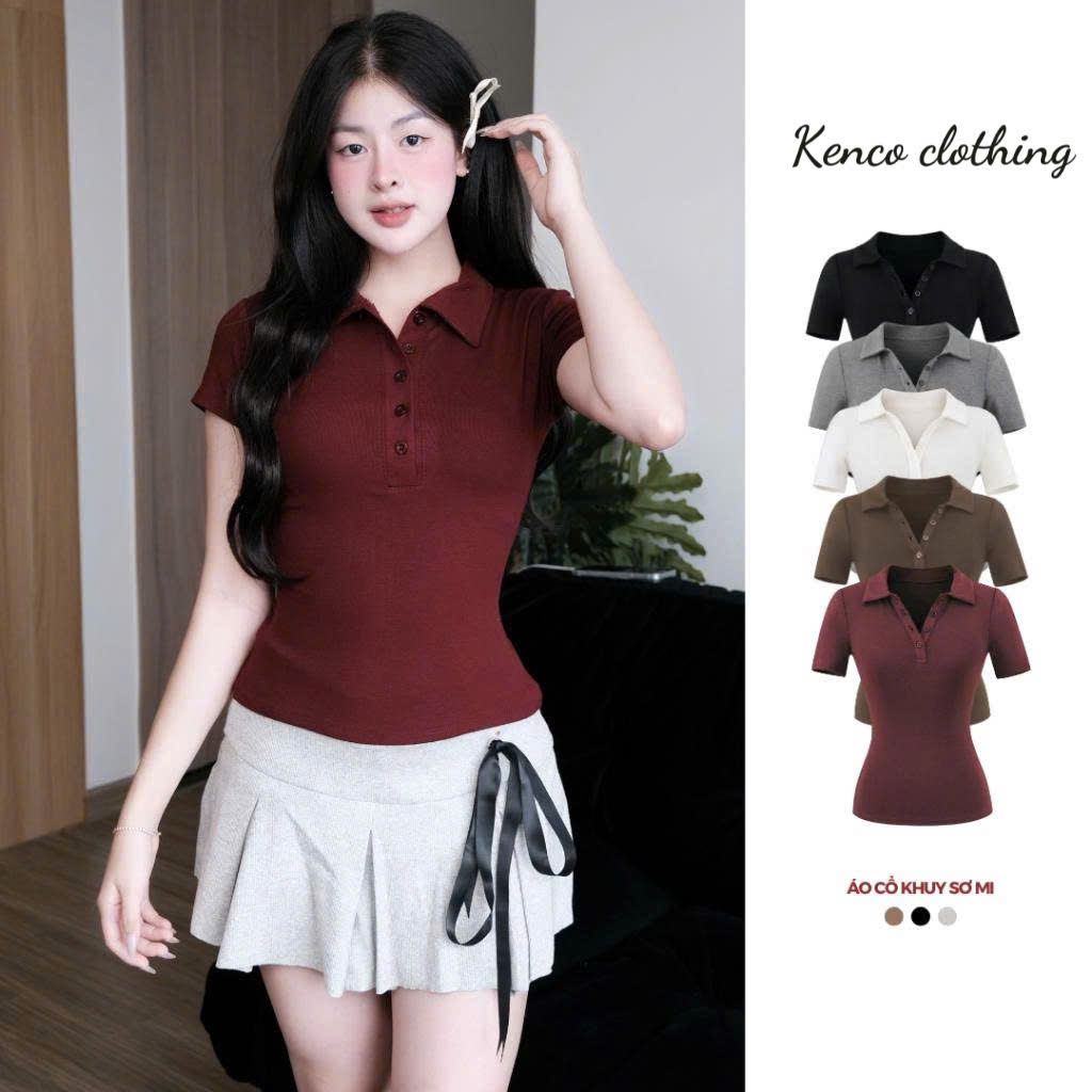 Áo Thun Nữ Cộc Tay Cổ Đức Khuy Cúc Ôm Body , Polo Cộc tay Cotton Mịn Thoáng Mát Top Women KENCO A2149 | BigBuy360 - bigbuy360.vn