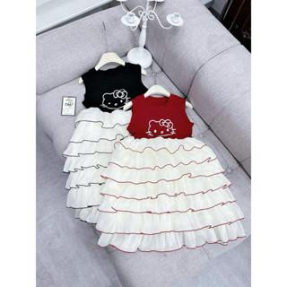 QT252 - Váy đầm kitty sát nách 5 tầng bèo cho bé gái