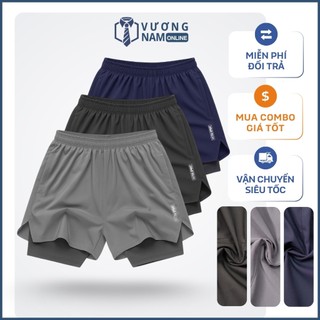  Quần đùi thể thao nam 2 lớp tập GYM chạy bộ vải dù gió xẻ chữ V LOGO phản quang túi sau để ĐT VNO173 