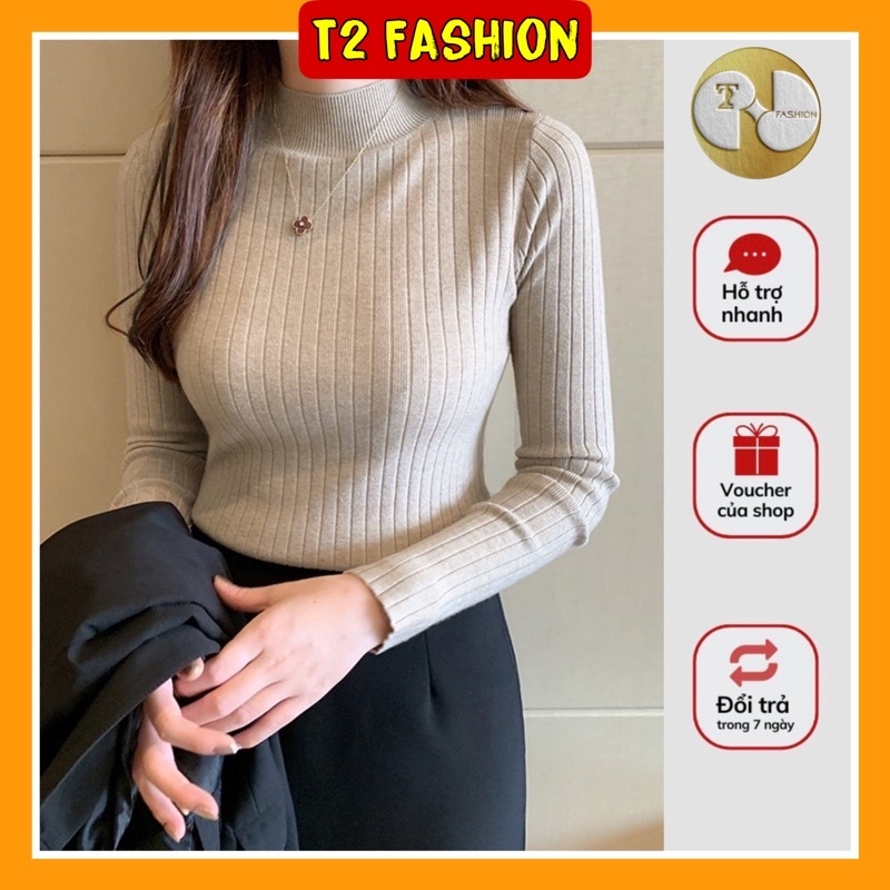 T837.Áo len cổ 3 phân kiểu len gân to dáng basic dễ mặc dễ phối đồ
