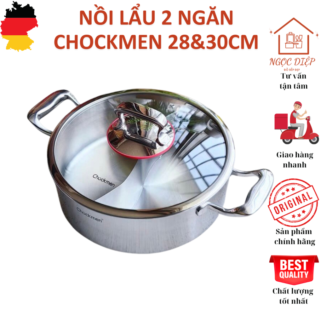 Nồi lẩu 2 ngăn CHOCKMEN, nồi lẩu CHOCKMEN, nồi lẩu inox 2 ngăn, nồi lẩu 2 ngăn bếp từ, nồi lẩu to