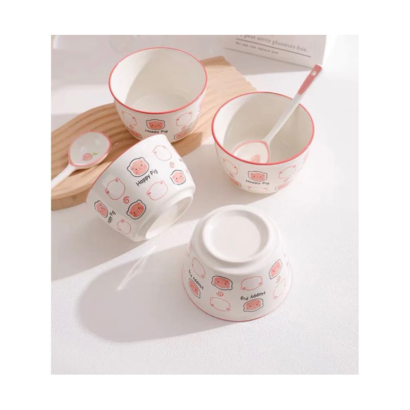 Combo[ 1  Bát + 1 Thìa] Heo Hồng Đáng Yêu