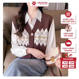   XẢ KHO GIÁ SỐC   Áo len gile nữ họa tiết thổ cẩm len dệt kim Quảng Châu mềm mịn co giãn mặc mùa thu đông mã VAA0461 