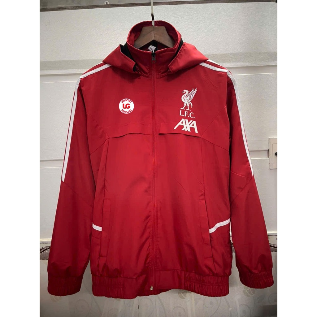 áo khoác gió clb Liverpool 2025 màu đỏ nón tháo rời