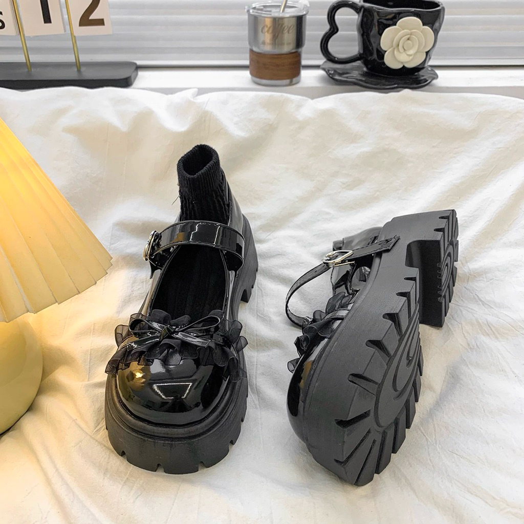 (Hàng Loại 1) Giày Búp Bê Lolita Nữ Đế Cao 4-5cm Da Bóng Mã 44 REN Xếp | BigBuy360 - bigbuy360.vn