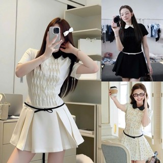  BIGSIZE HIẾU HIẾU  55-100KG  - Váy nữ tiểu thư cổ sen dáng ngắn nhún phối viền nơ eo D542 