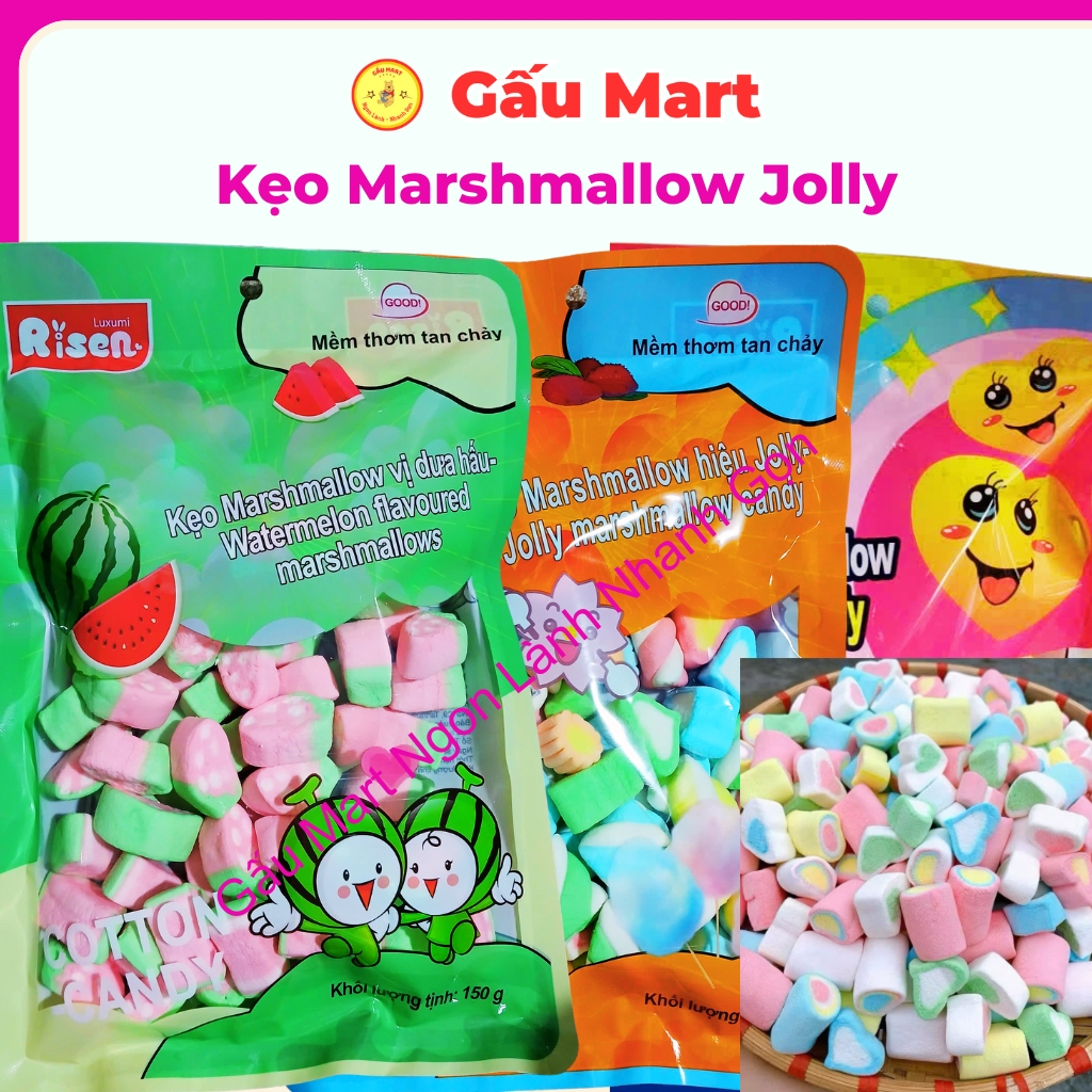 Kẹo Marshmallow Jolly 150gr - Kẹo Dẻo Xốp, Kẹo Trái Cây, Kẹo Mềm Xốp, Kẹo Xốp, Risen - Gấu Mart