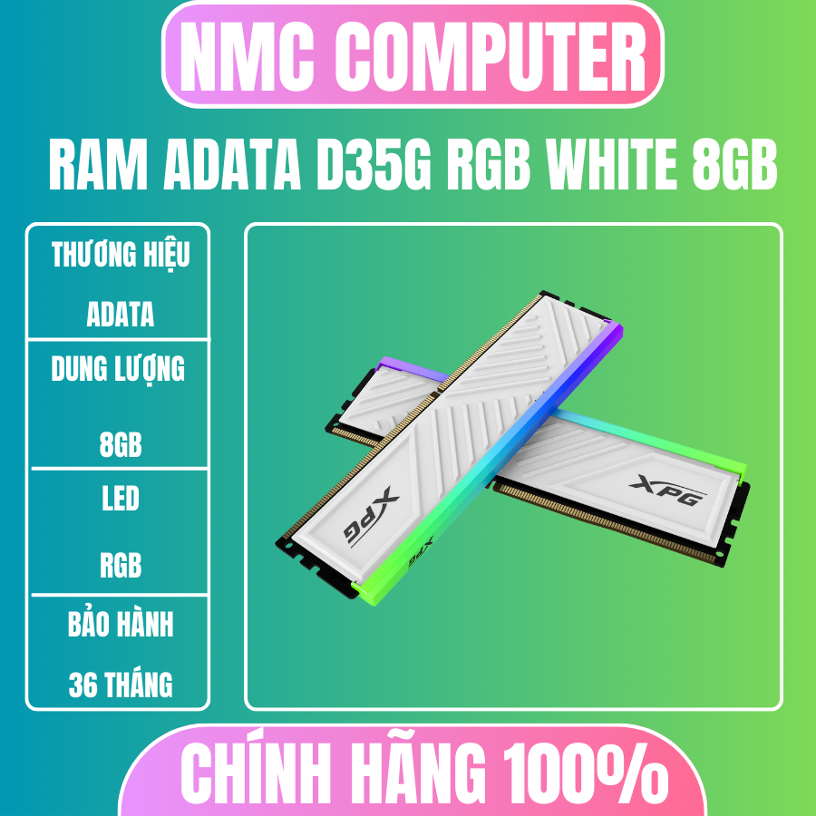 Ram Adata XPG D35G RGB White 8GB | DDR4, 3200MHz, C16 hàng mới chính hãng bảo hành 36 tháng