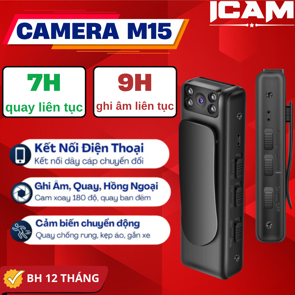 Camera m15 không dây sài pin 10 giờ tiện lợi quay phim mọi nơi, Camera mini cao cấp góc quay rộng