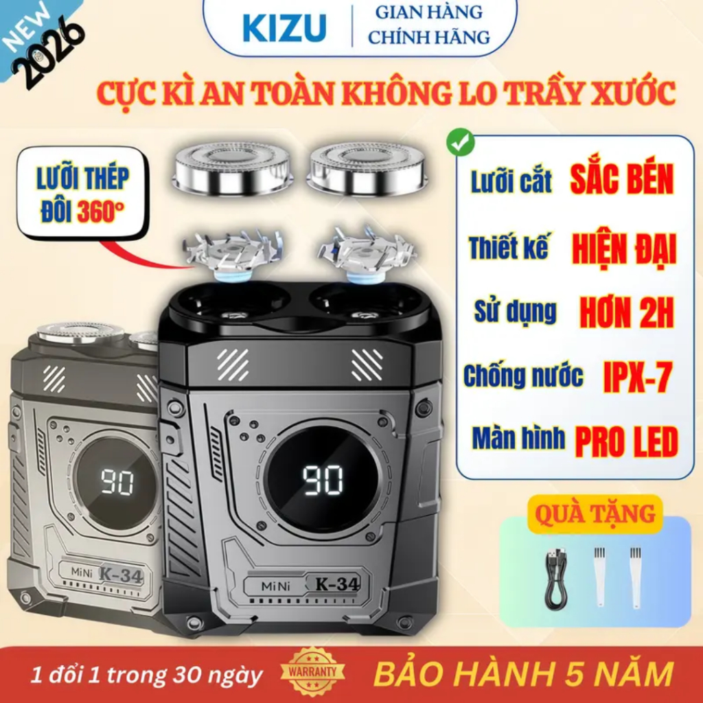 Máy Cạo Râu Đa Năng KIZU, Máy Cạo Râu Chính Hãng Pin 6000mah Chống Nước IPX7