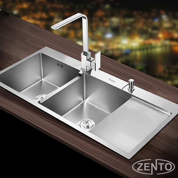 Combo Chậu Rửa Chén Bát INOX SUS 304 N1 10048 và Vòi Chén Nóng Lạnh Rổ Thực Phẩm,Bình rửa chén+Bộ Xả