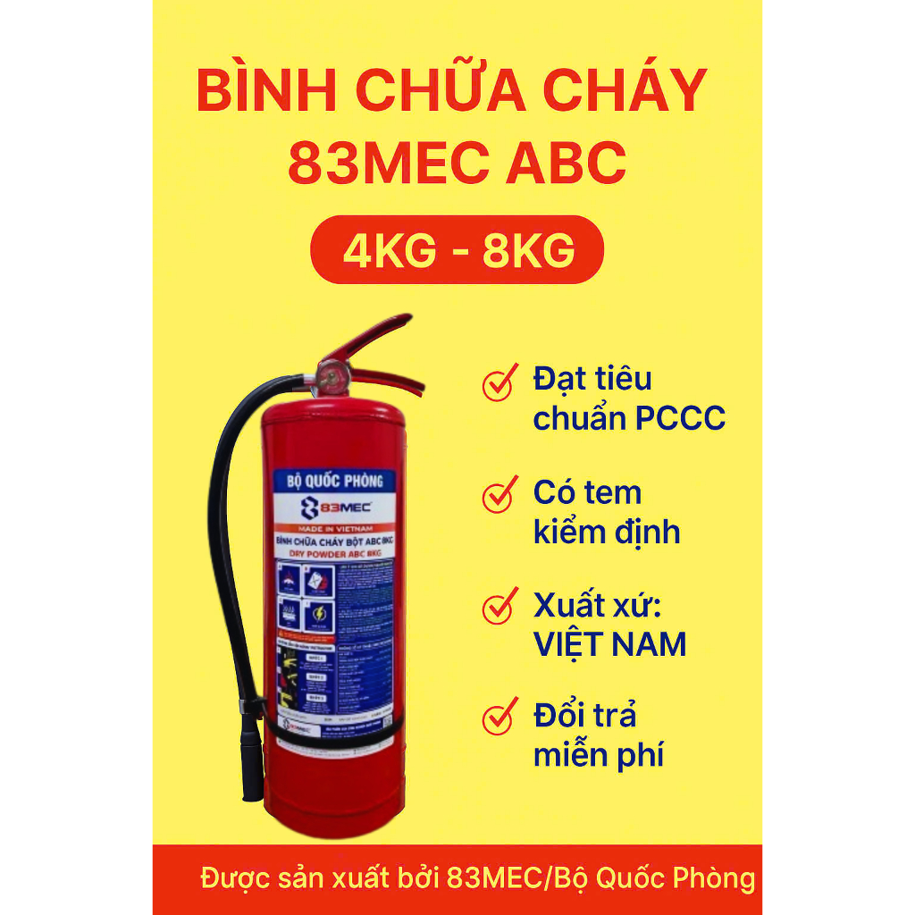Bình chữa cháy 83MEC Bộ Quốc Phòng 4kg,8kg, bình cứu hỏa bột ABC trang bị cho công ty, hộ gia đình