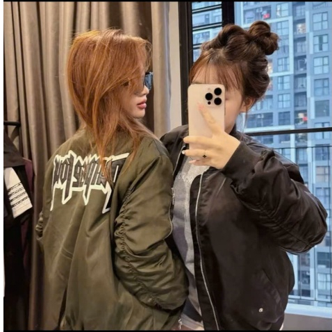 Áo khoác bomber gió nam nữ PB đen thêu chữ da Purpose Tour lưng phối túi khoá tay t Ht2k6QC